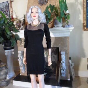 Diane Von Furstenberg Black Knit Sheath dress w/Silk Mesh Insert Detail Size M